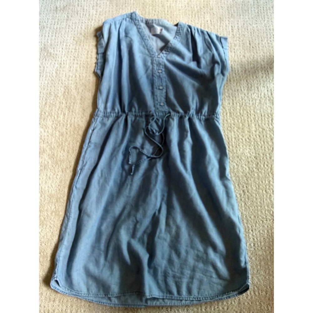 Chambray Dress Drawstring Women S Blue Coastal Boho Summer Casual